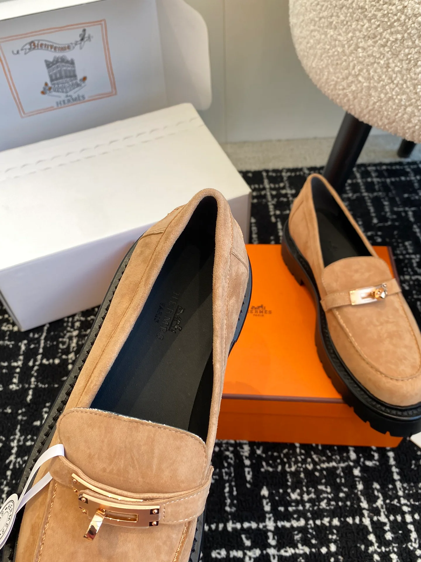 Лоферы Hermes Kelly Buckle 2024 — коричневые