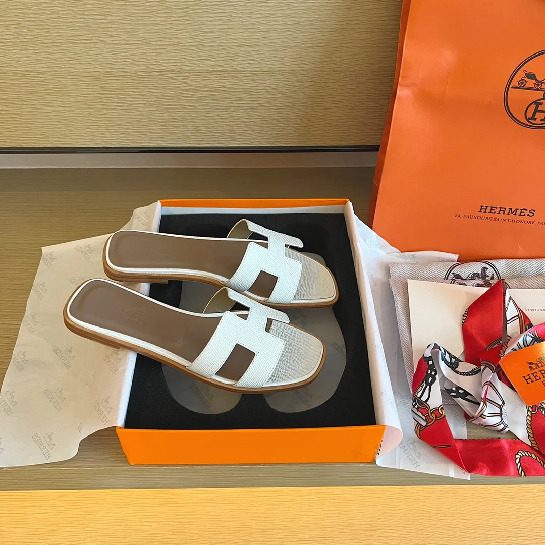 Тапочки Hermes-h на плоской подошве - серия с принтом пальм - 3