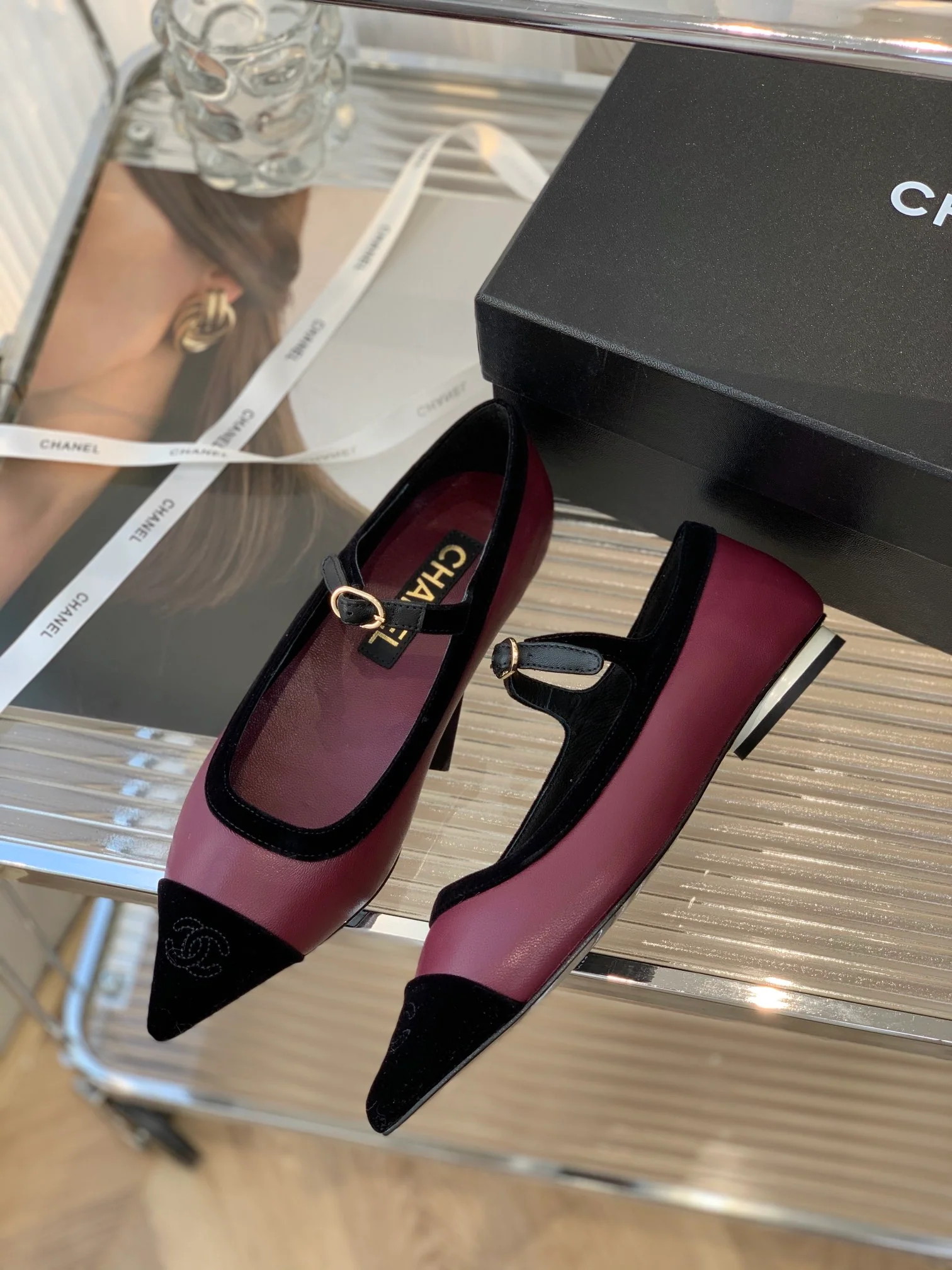 Туфли Мэри Джейн от Chanel - бархат и овечья кожа - фиолетовые