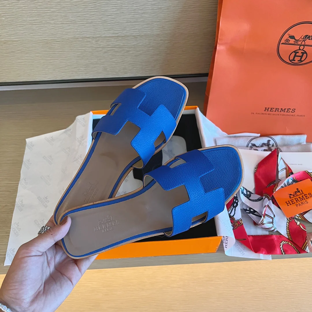 Тапочки Hermes-h на плоской подошве - серия с принтом пальм - 2