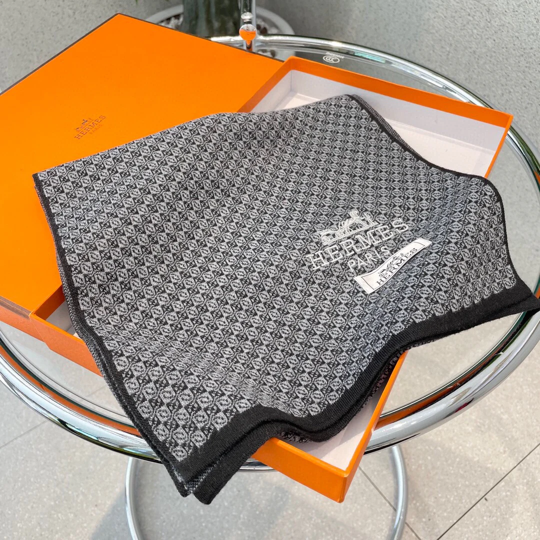 Классический шарф Hermes с изображением лошади - 180 см - 32 см - 100 см - Импортный вязаный кашемир