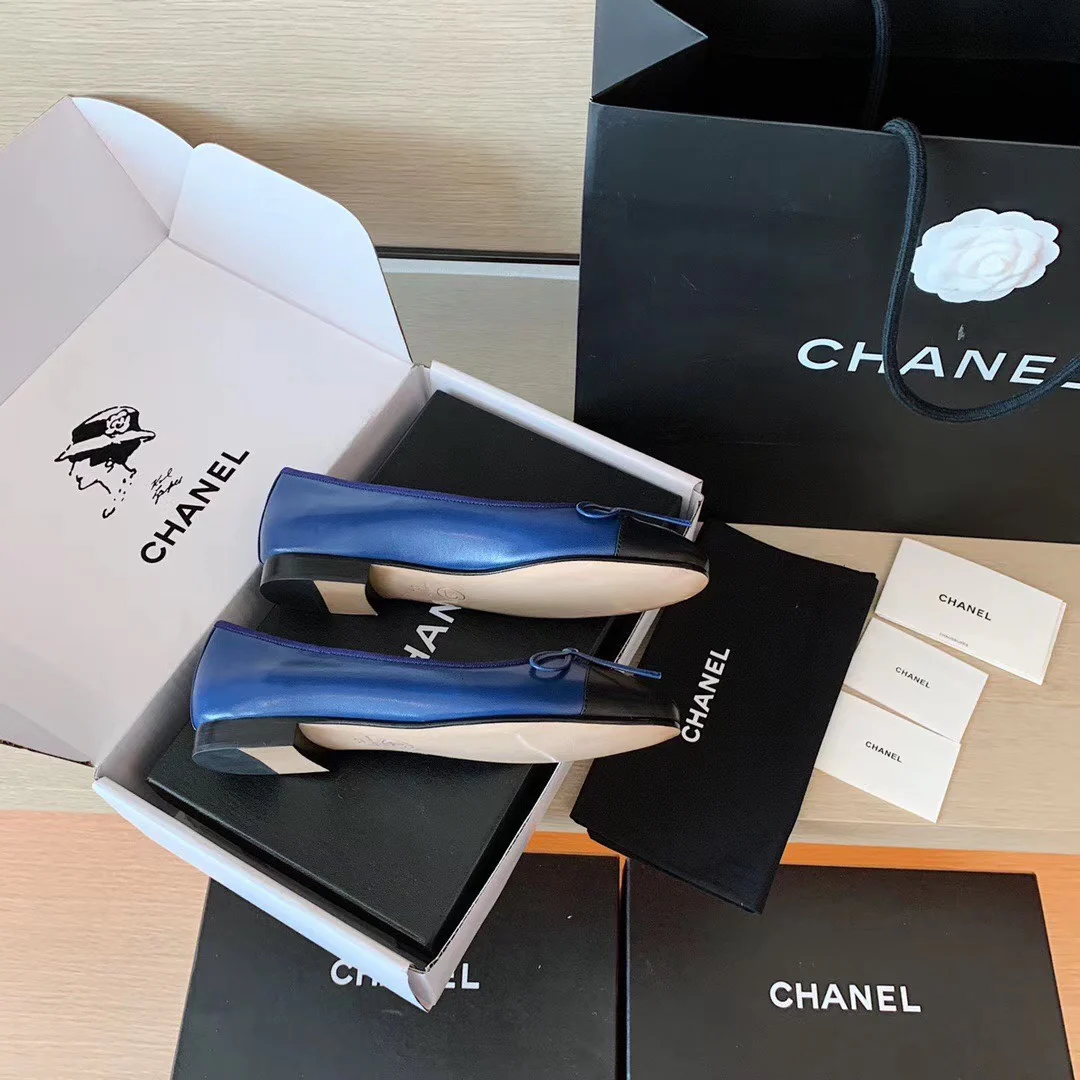 Классические балетки Chanel - темно-синие