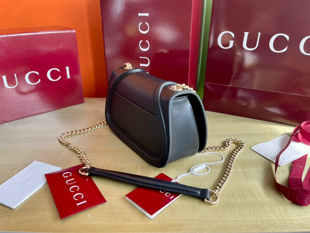 Ремешок на плечо Gucci 2025 из кожи с золотой цепочкой - синий