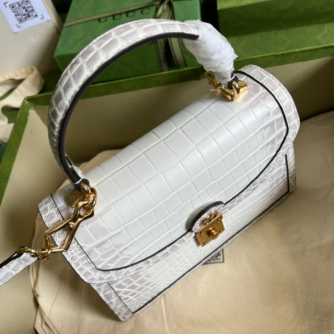 Сумка Gucci Orphidia - Съемный плечевой ремень - 25x17 см - 5x7 см - Белая кожа аллигатора