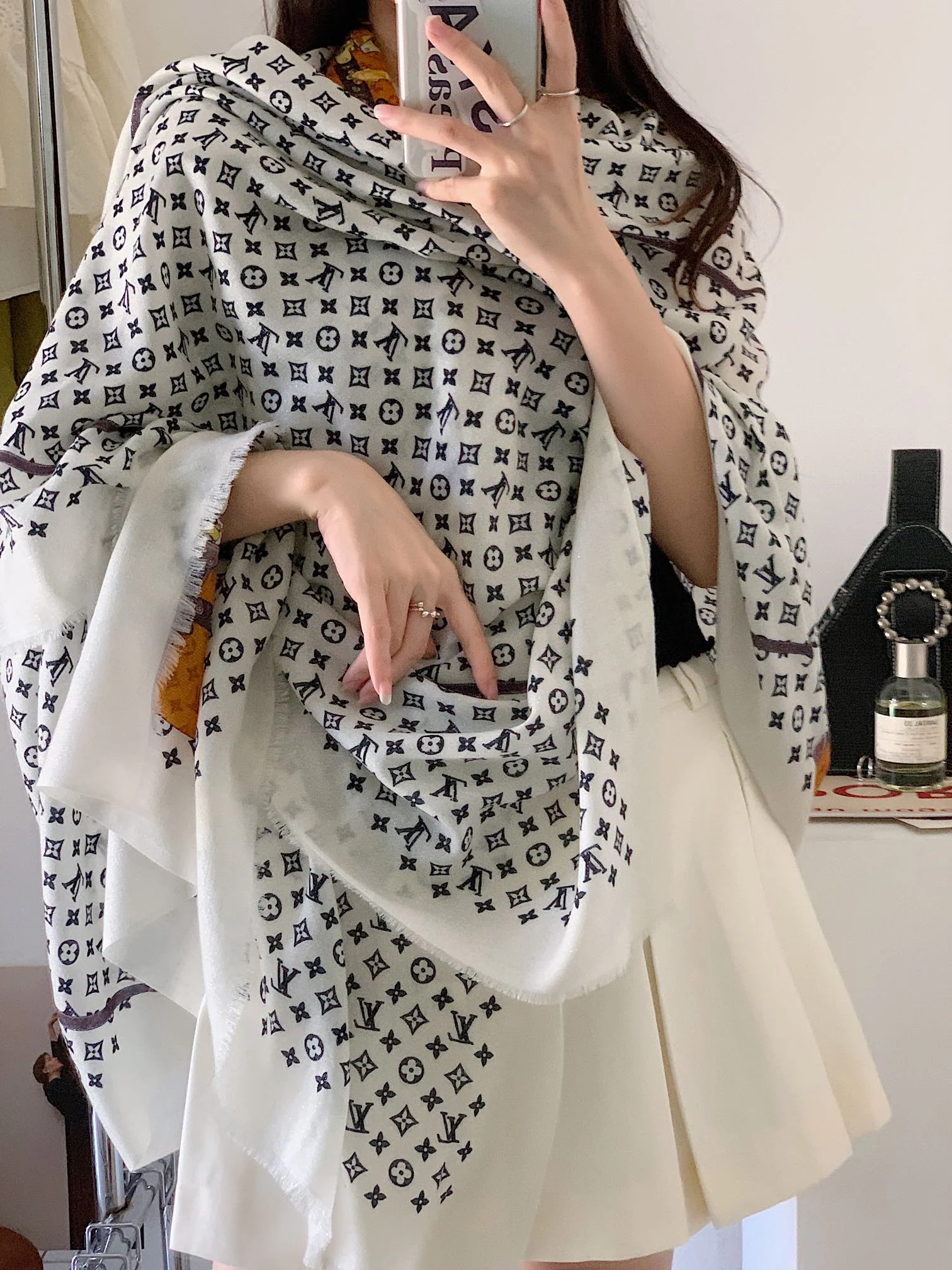 Шарф LV Le Tout Paris - 110-200 см - Кашемир - Белый