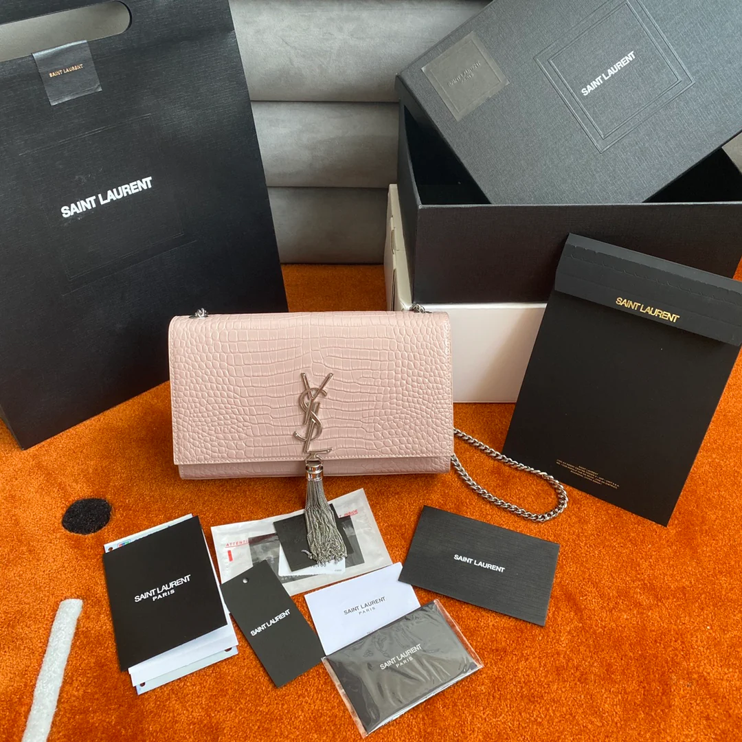 Сумка YSL Kate с цепочкой и крокодиловым принтом - средний размер