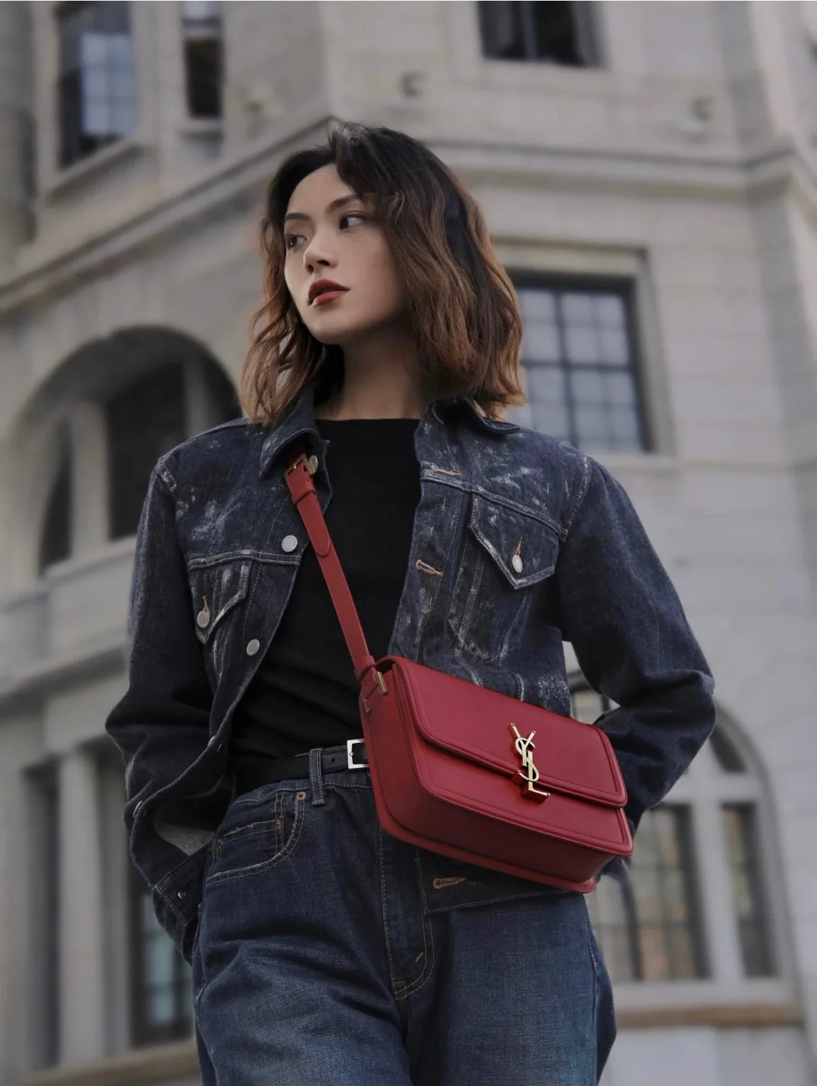 Сумка YSL Box Saint Laurent Tofu Bag - Большая - Бордовая