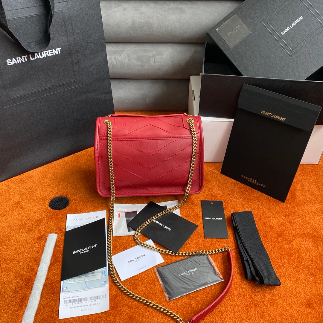 Сумка-мессенджер YSL-niki, красная, из овечьей кожи, 22 см.