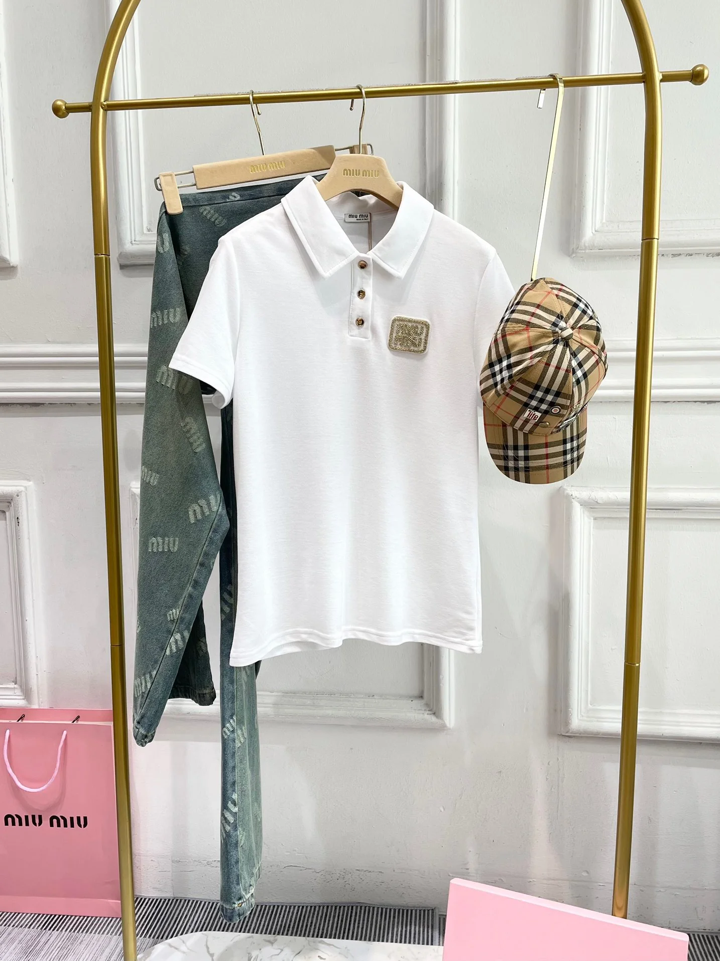 Miu Miu-2404-Футболка с коротким рукавом и воротником-поло