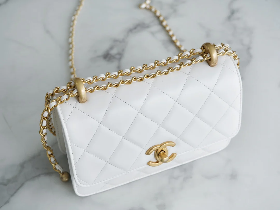 Chanel 24c Double Gold Ball CF Mini 19 White