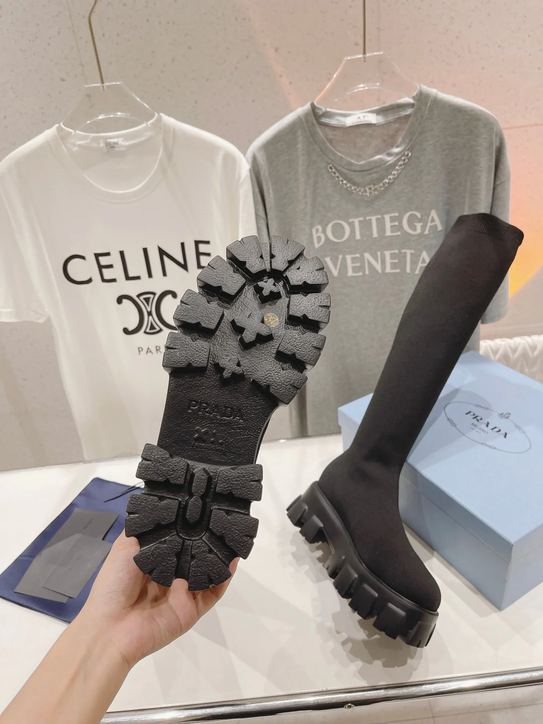 Ботинки на высоком каблуке Prada 2024 - черные