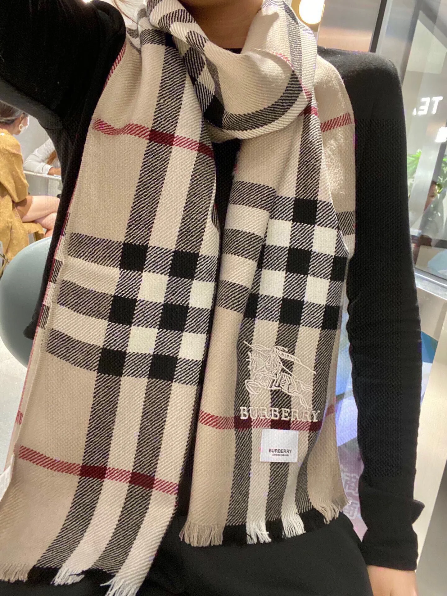 Классический шарф для верховой езды Burberry - 180 см - 32 см - 100% - Импортный вязаный кашемир - Цвет: кремовый