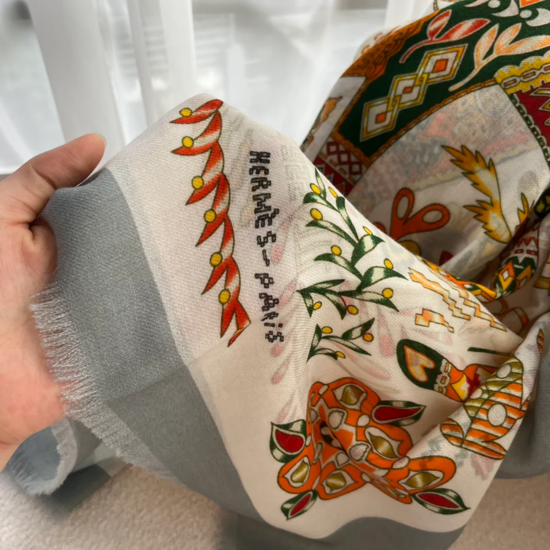 Кашемировый шарф Hermes с принтом - 105 см - 200 см - 100 см - Высококачественный чистый кашемир