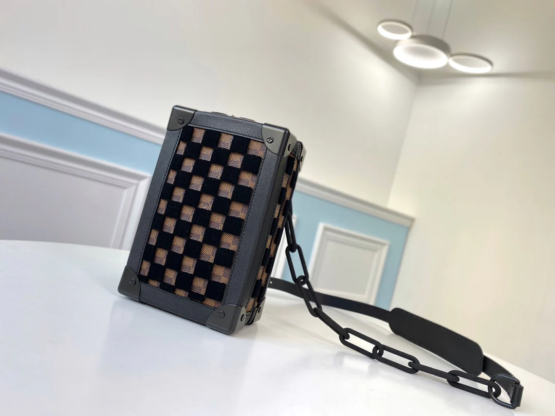 m45044-LV-mini-soft-trunk-handbag-brown black flocked suede