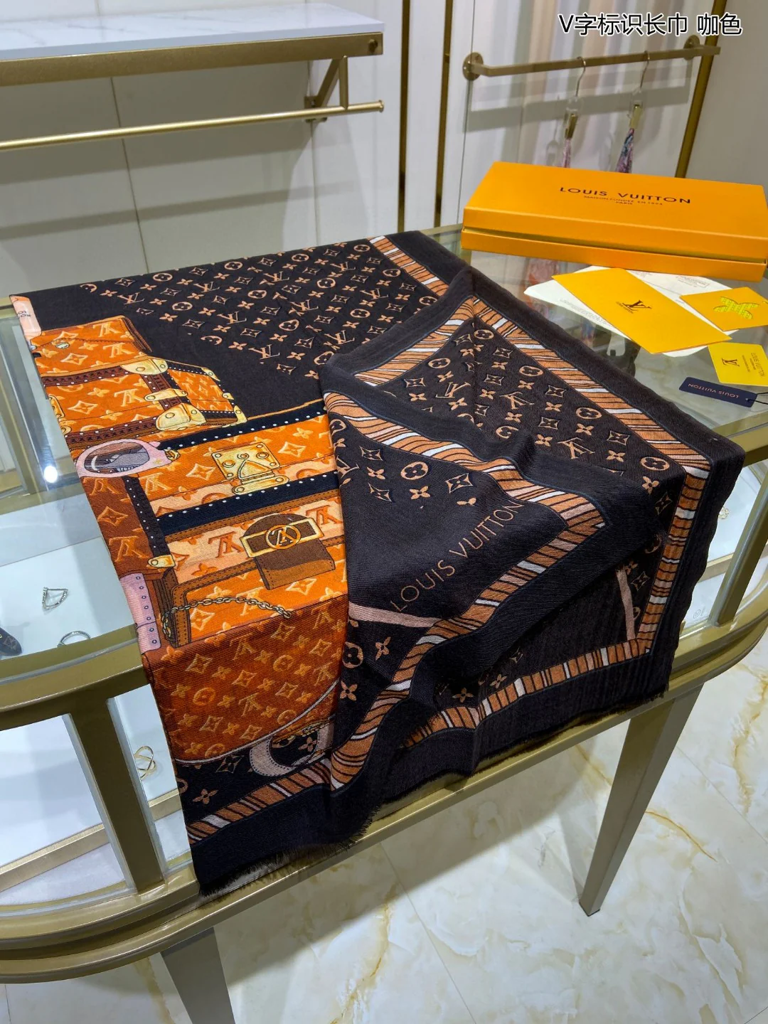 Длинный шарф с логотипом LV V - 110-200 см - кашемир 100% качества - 1 шт.
