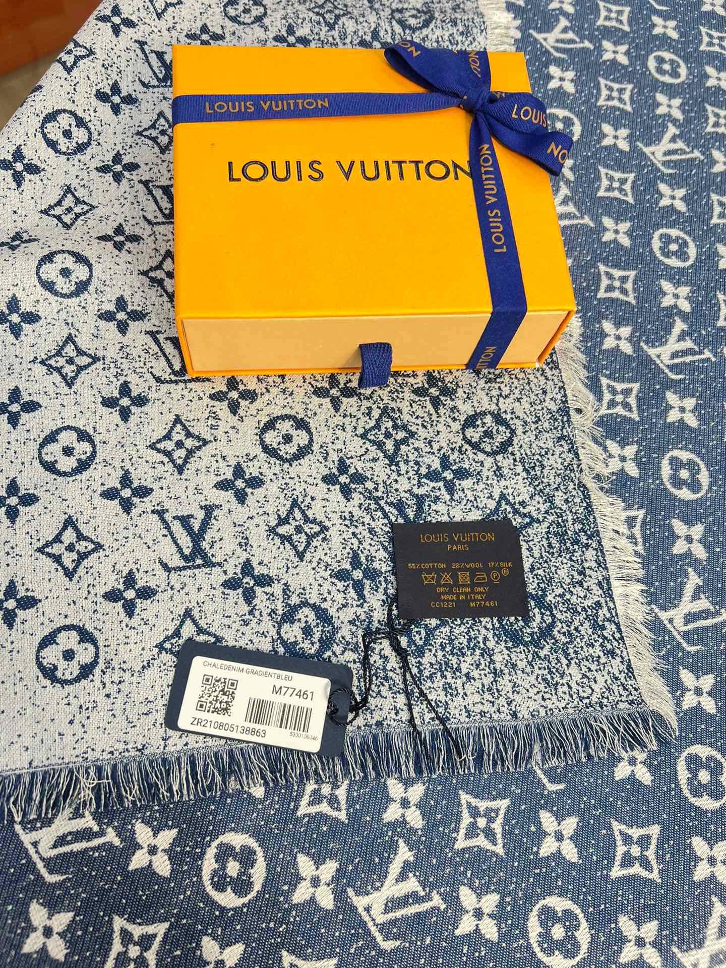 LV - Градиентная джинсовая шаль с монограммой - джинсовая ткань - градиент - 142 - 5 см - 1