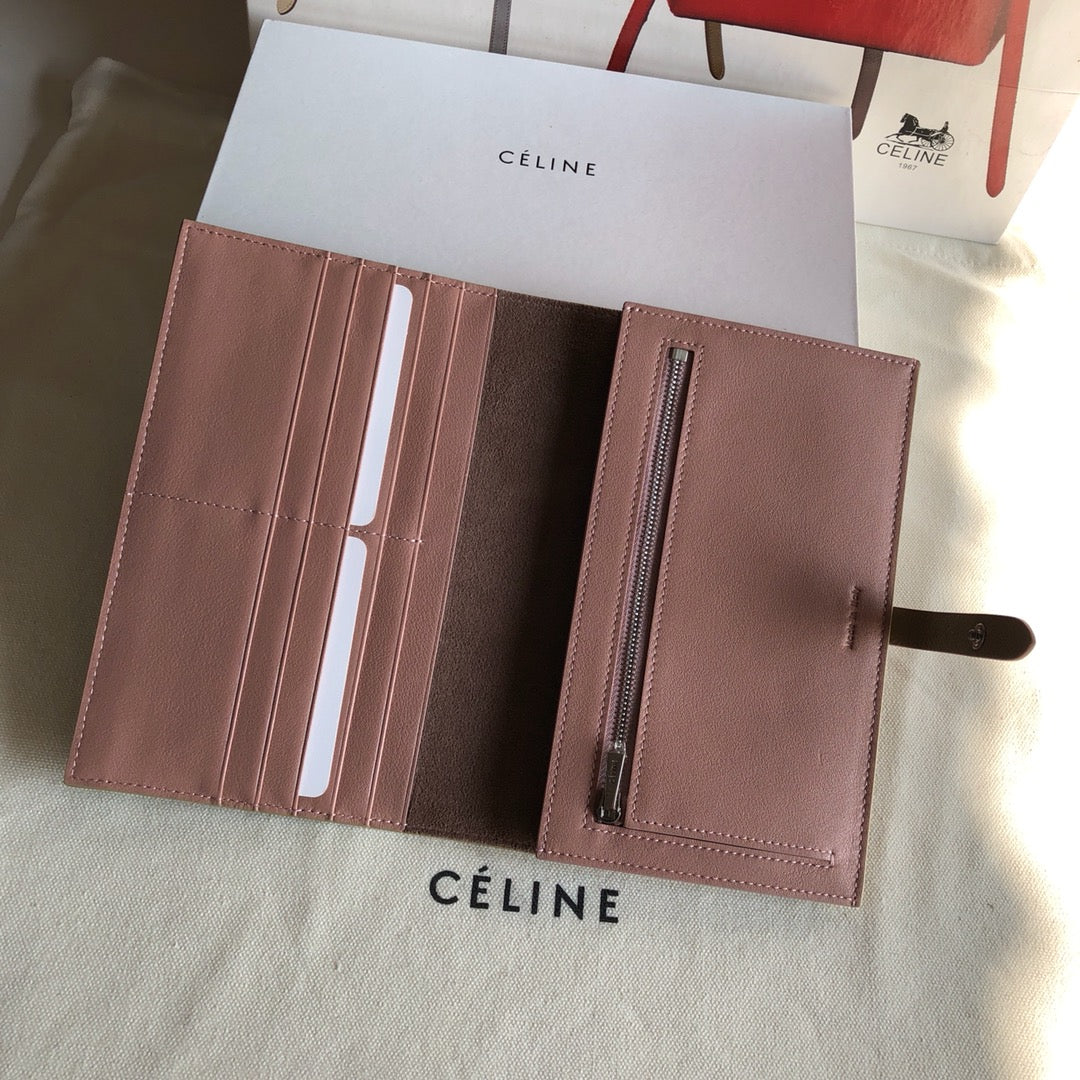 Длинный кошелек Celine — сочетание абрикосового и розового цветов — принт с пальмами.