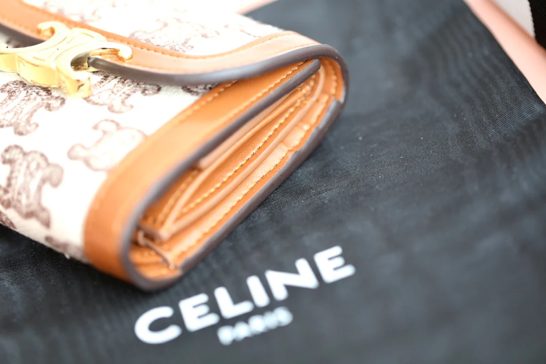 Маленький тканевый кошелек Celine Triomphe с вышивкой - коричневый