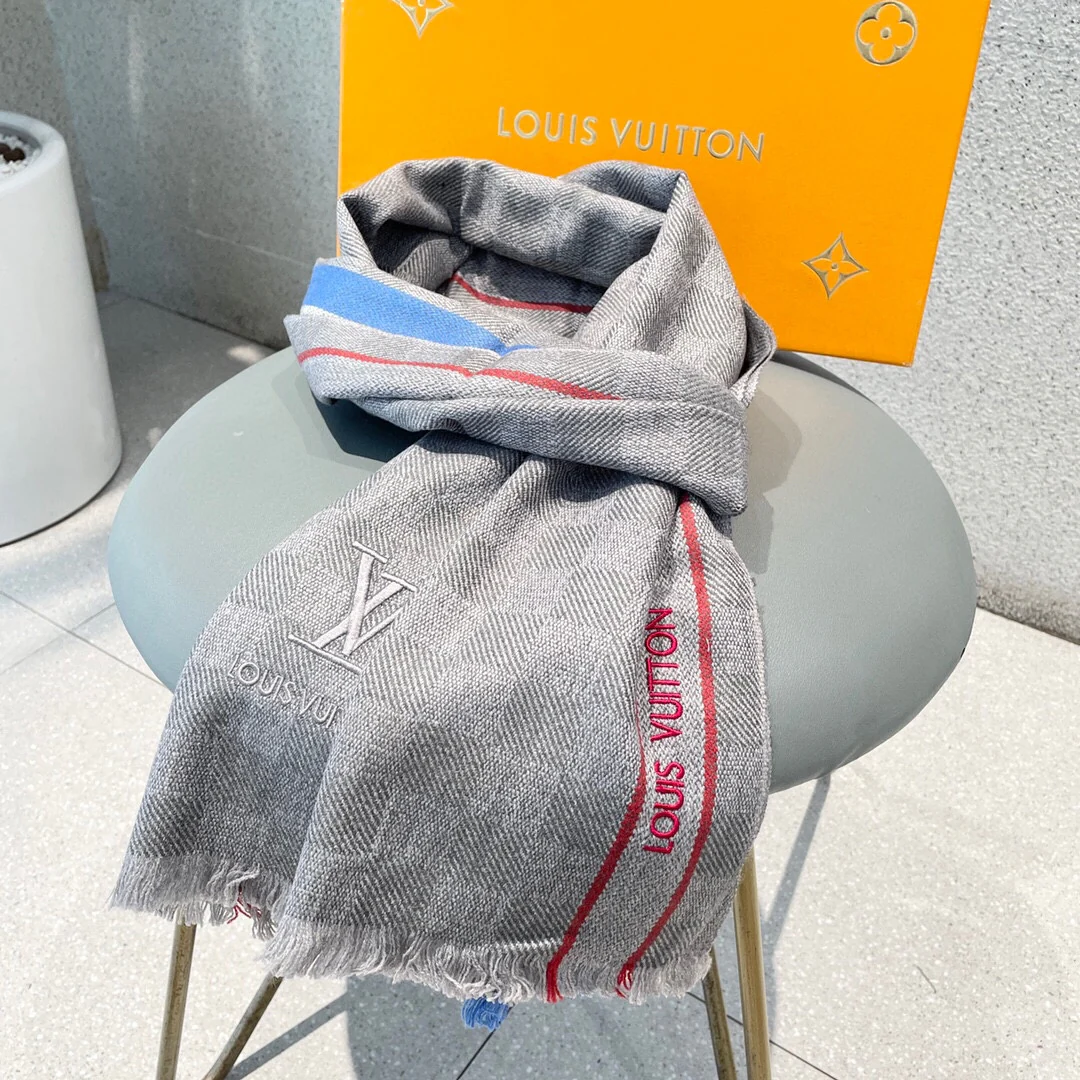 LV - Кашемировый шарф премиум-класса - 180 см - 32 см - 100% кашемир - серый