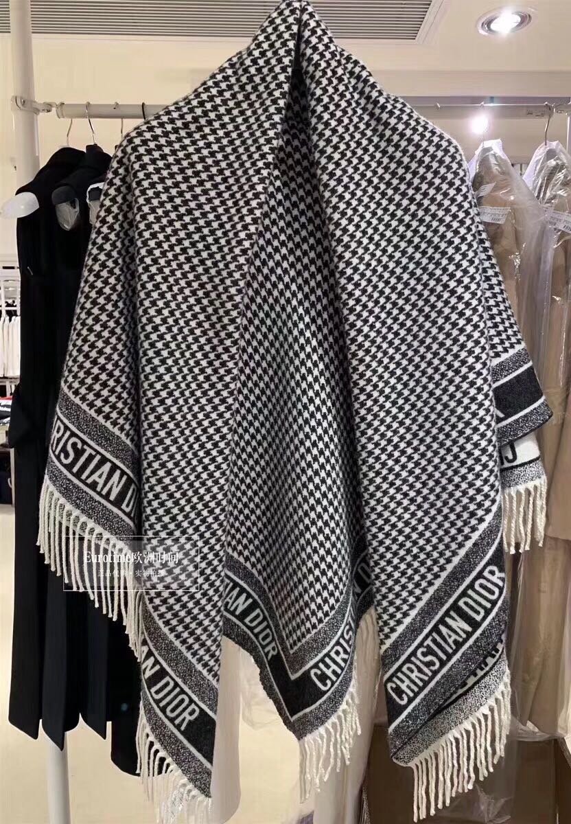Dior - Материалы высшего качества - Квадратный шарф/шаль в клетку ?гусиная лапка?, 140 см - 57 - Кашемир - 53 - Шерсть