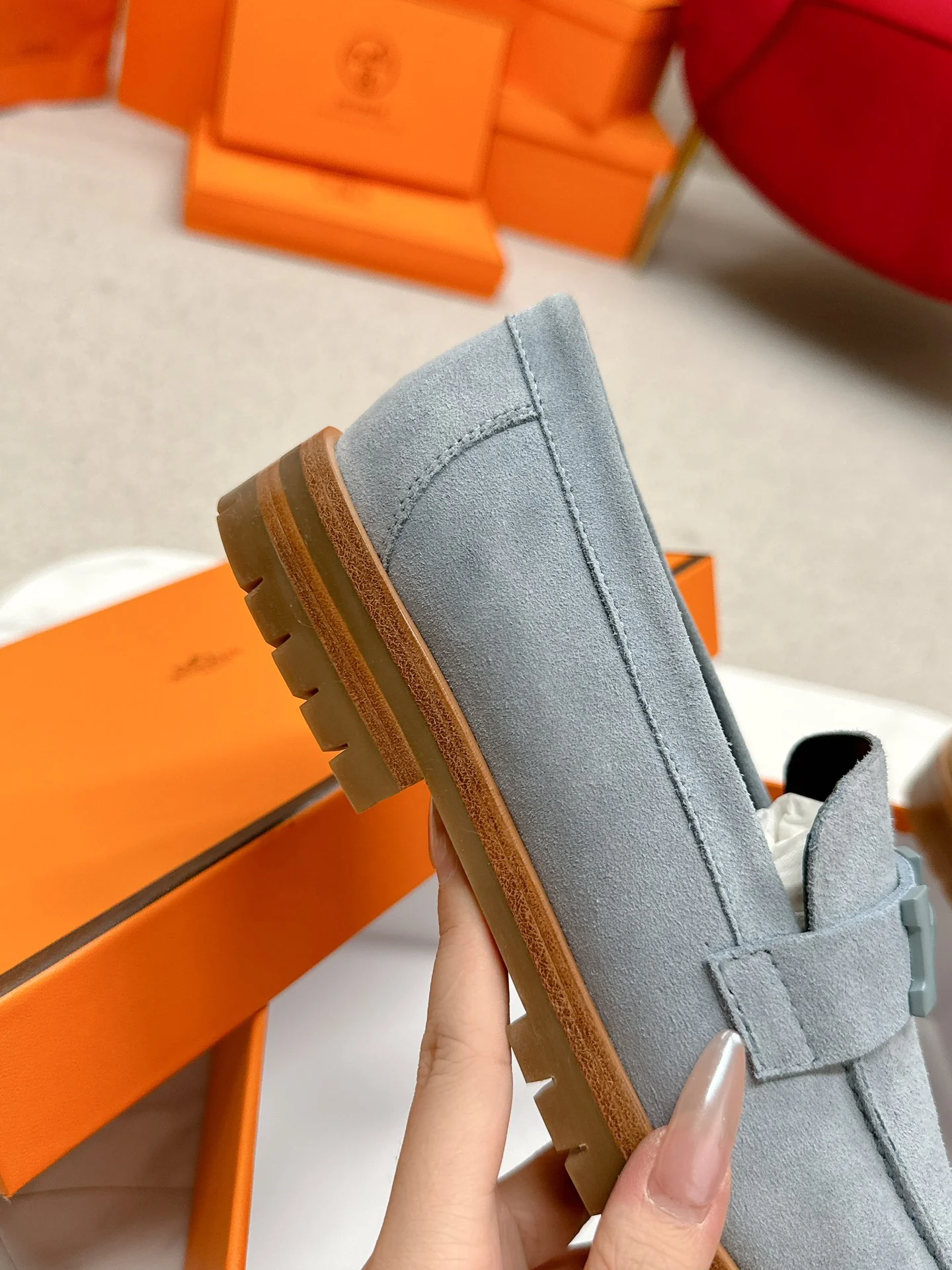 Замшевые лоферы Hermes 2024 - синие