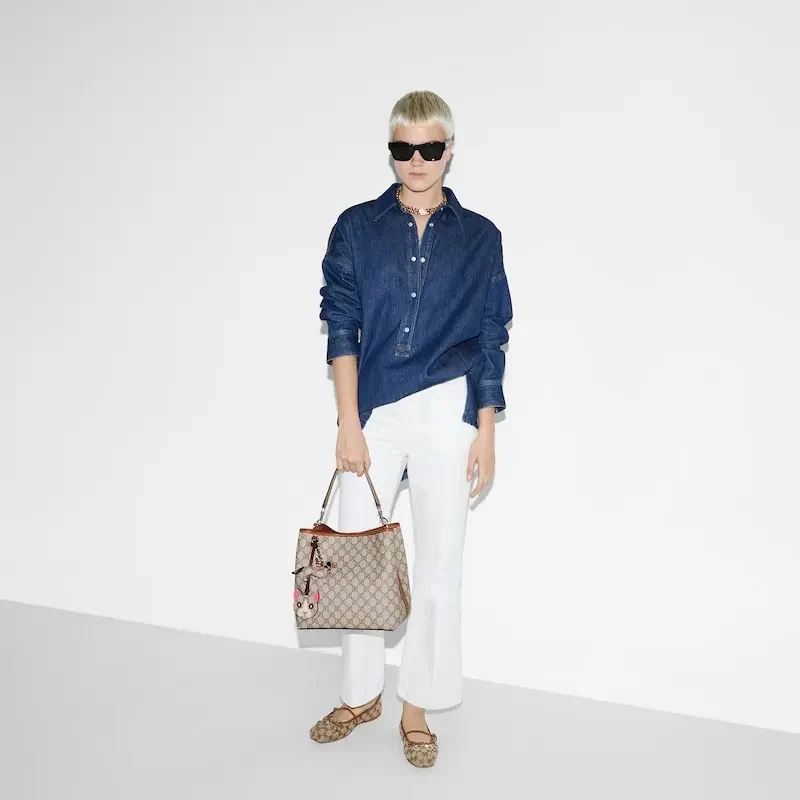 Маленькая сумка через плечо Gucci 2025 из коричневой кожи - коричневая