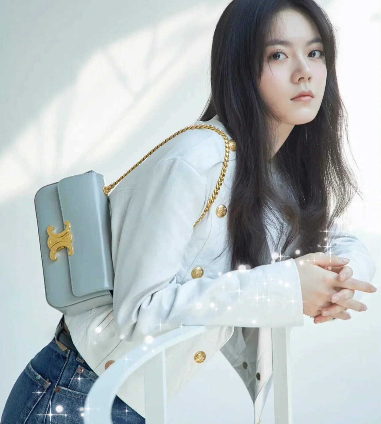 Сумка Celine Triomphe на плечо из глянцевой телячьей кожи с цепочкой - 1 шт.