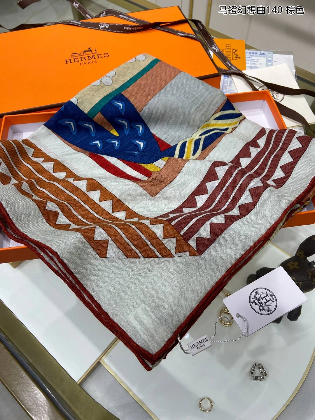 Шарф Hermes Stirrup Fantasy - 140 см - 70% кашемир - 30% шелк