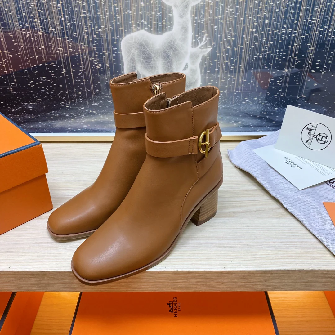 Ботильоны Hermes 2024 - коричневые
