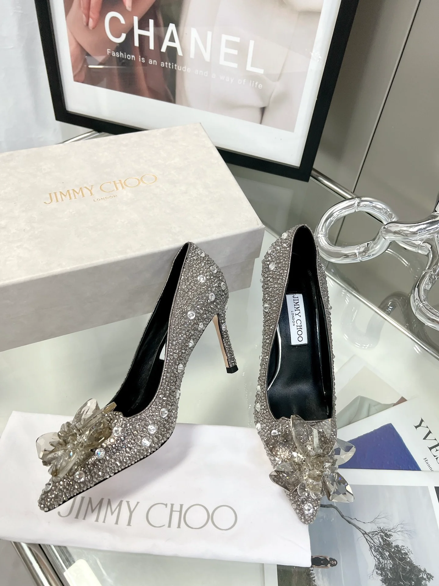 Свадебные туфли Jimmy Crystal - на высоком каблуке - серо-черные