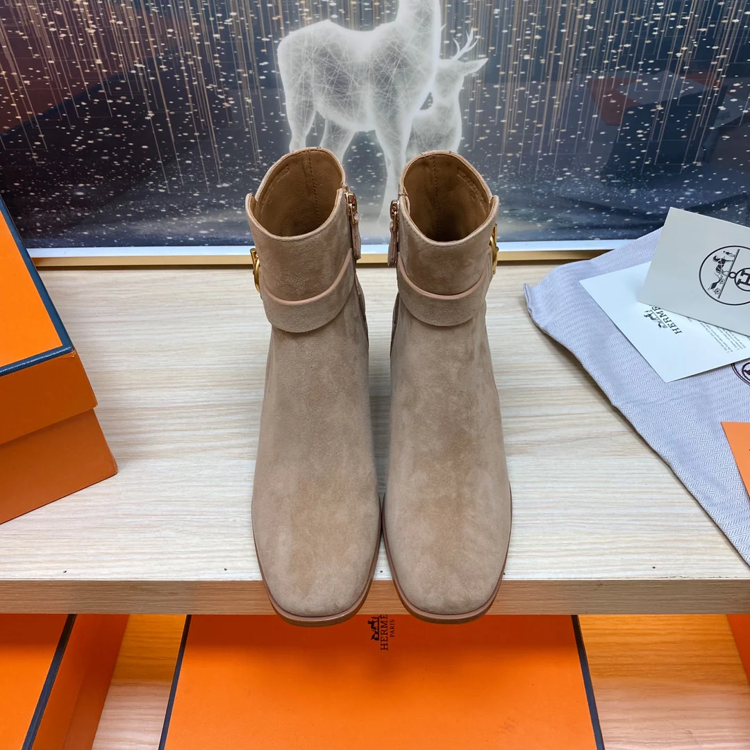 Ботильоны Hermes 2023 из телячьей кожи - абрикосовый цвет