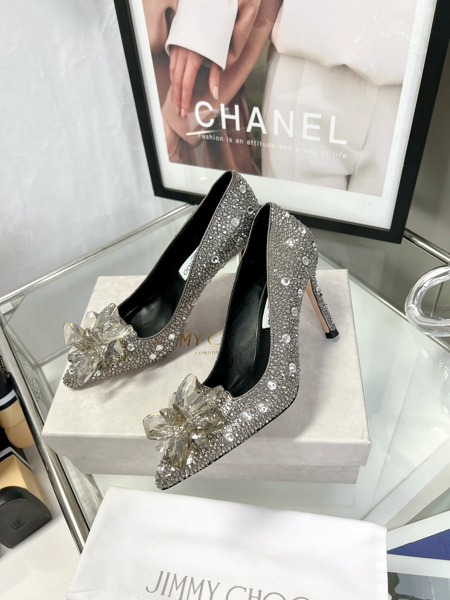 Свадебные туфли Jimmy Crystal - на высоком каблуке - серо-черные