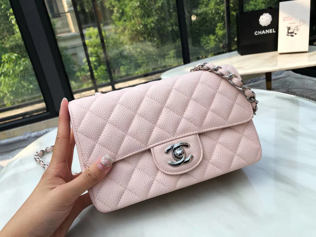 Сумка Chanel Caviar CF - Кокетливые розовые и серебряные пряжки - 20 см