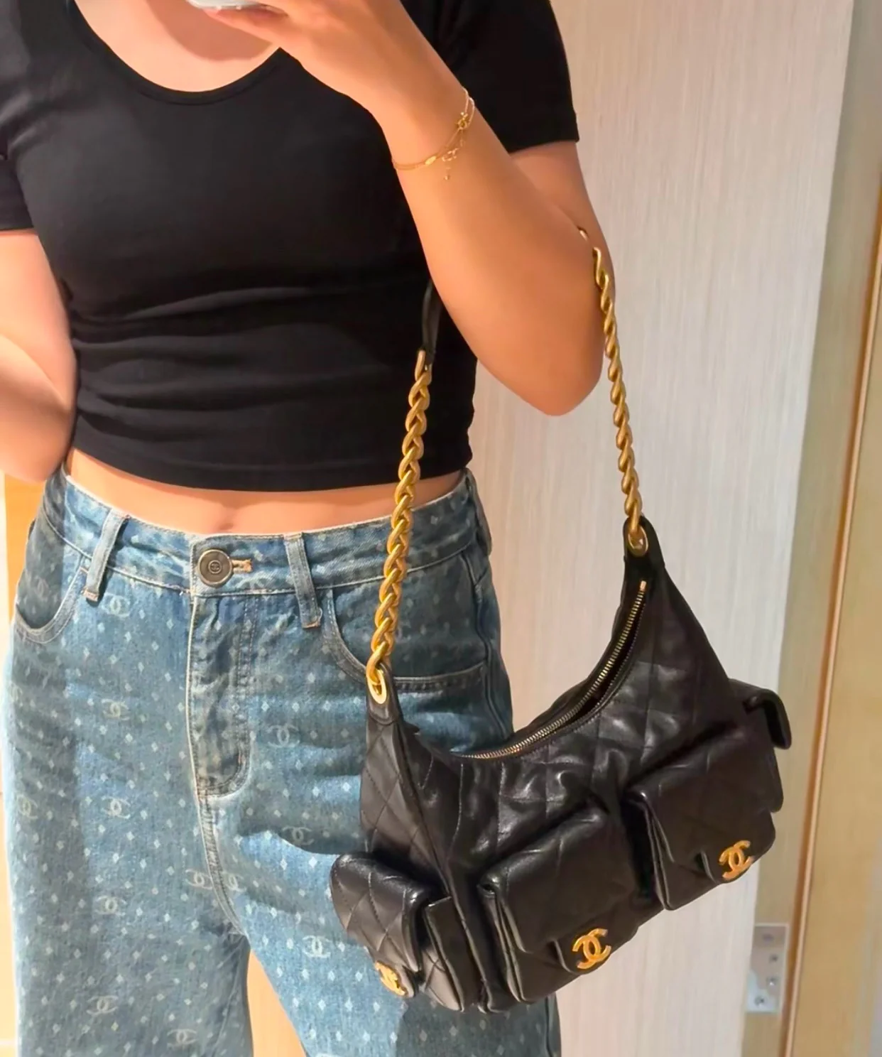 Сумка-хобо Chanel 25c, маленькая, черная, для хобби.