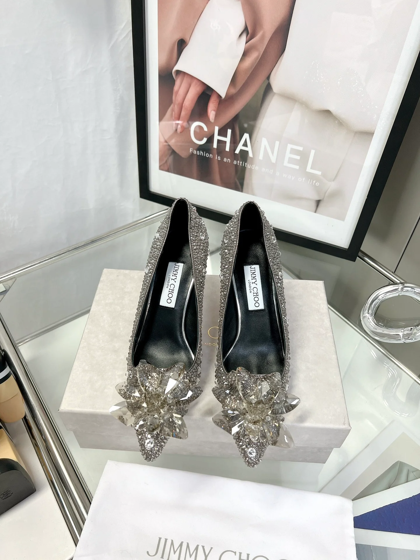 Свадебные туфли Jimmy Crystal - на высоком каблуке - серо-черные