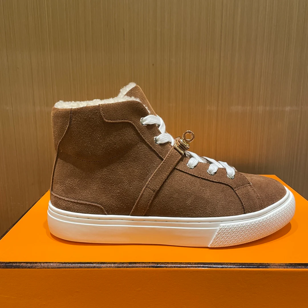 Высокие шерстяные кроссовки Hermes Kelly, низкие кроссовки унисекс, коричневые