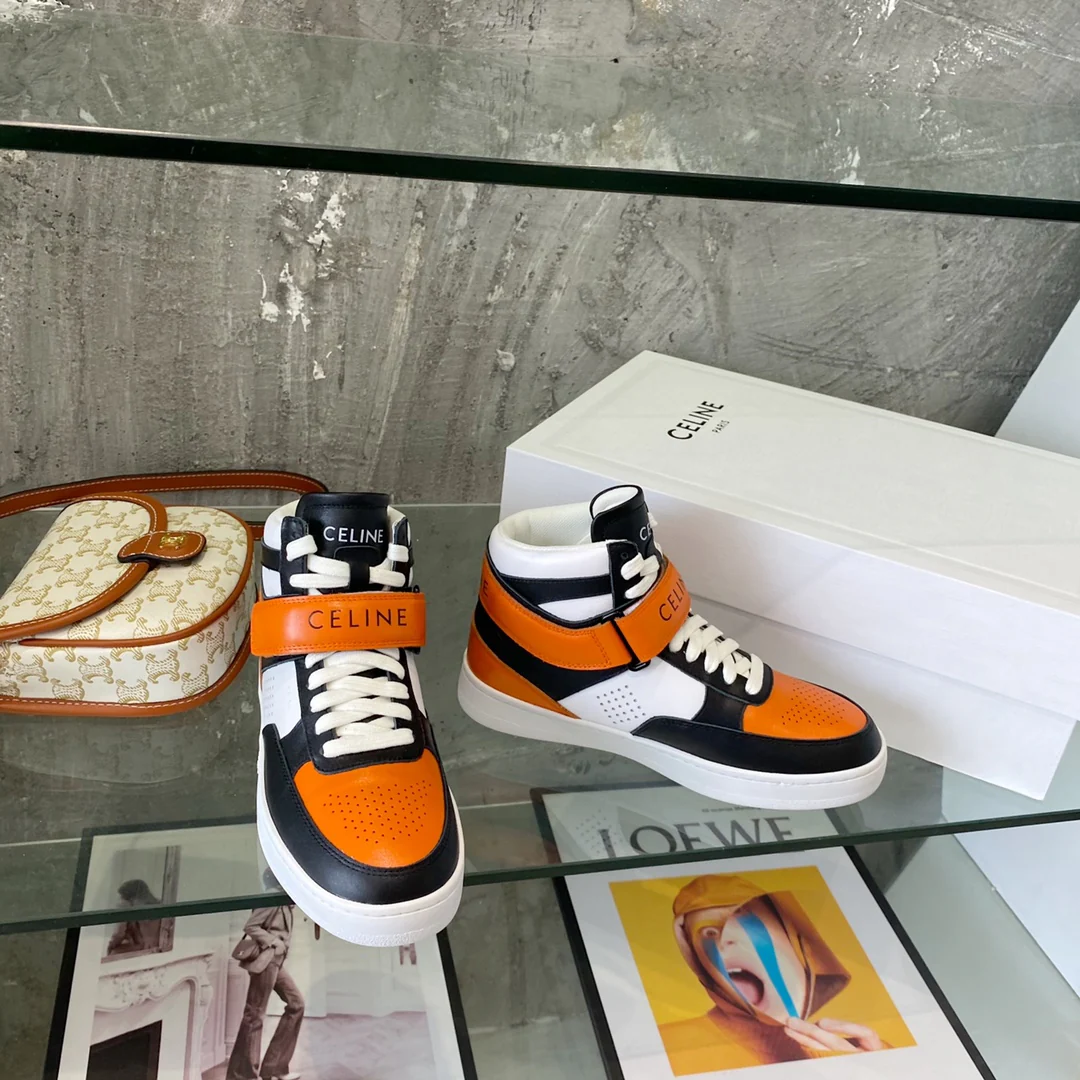 Спортивные повседневные высокие кроссовки Celine - оранжевые