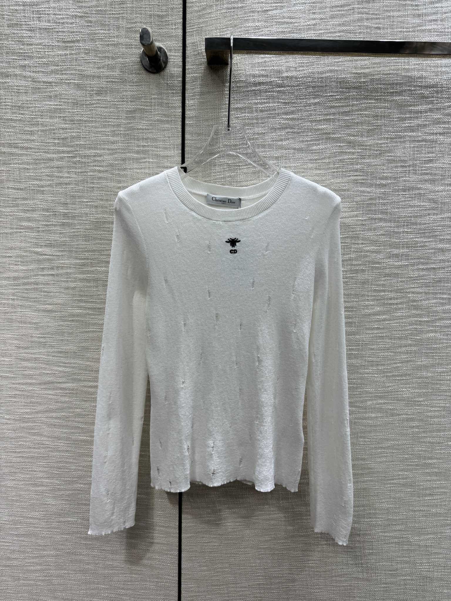 Dior 2403 - Ажурный вязаный свитер с длинным рукавом - Белый