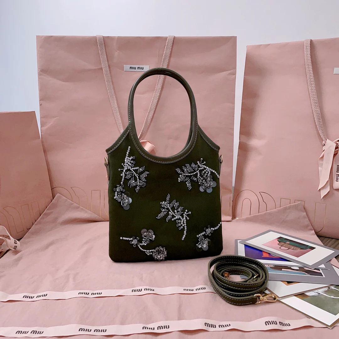 Сумка Miu Miu 5ba281 с вышивкой бисером в виде плюща - черная