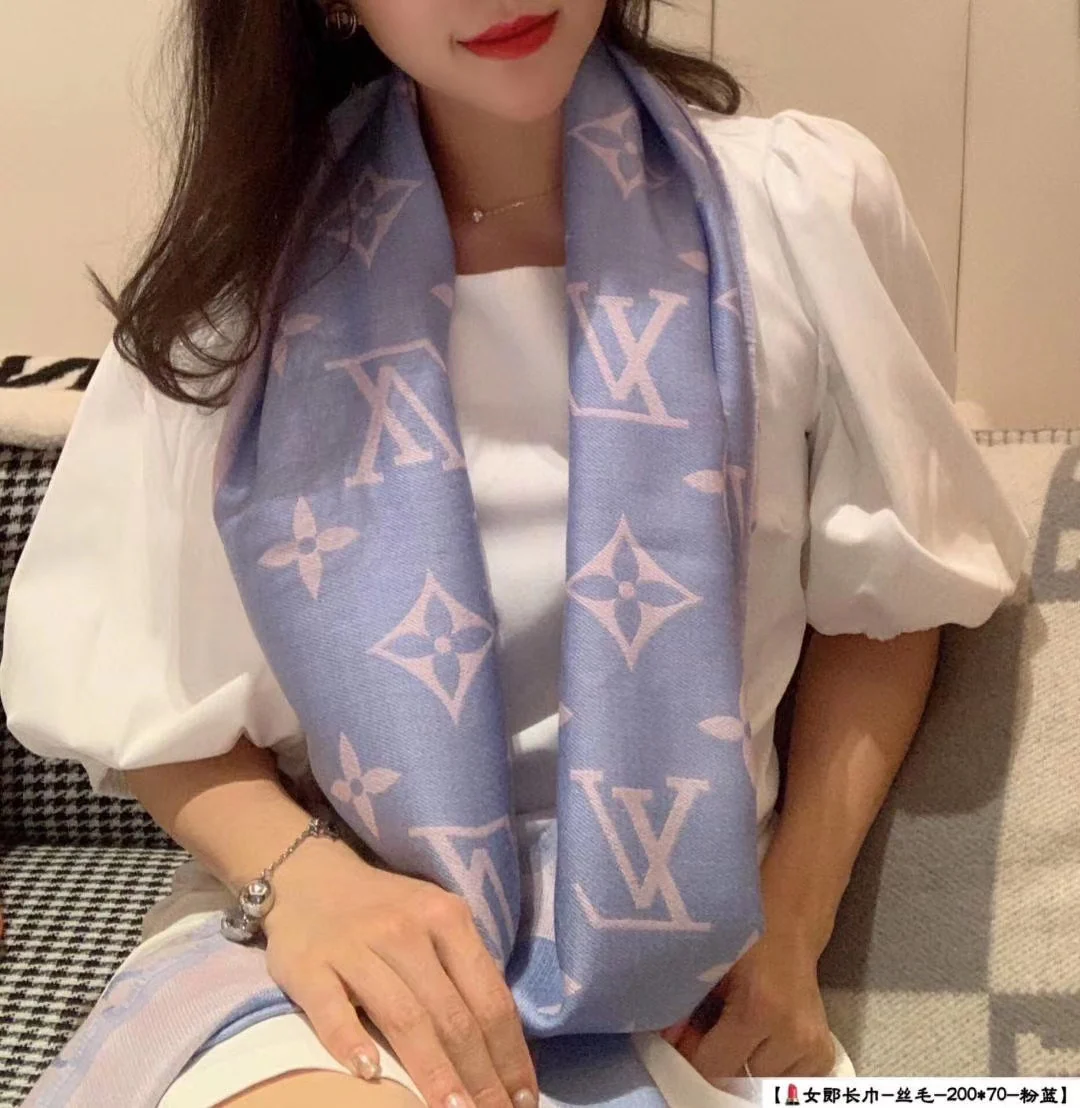 Шерстяной жаккардовый шарф LV - 75-200 см