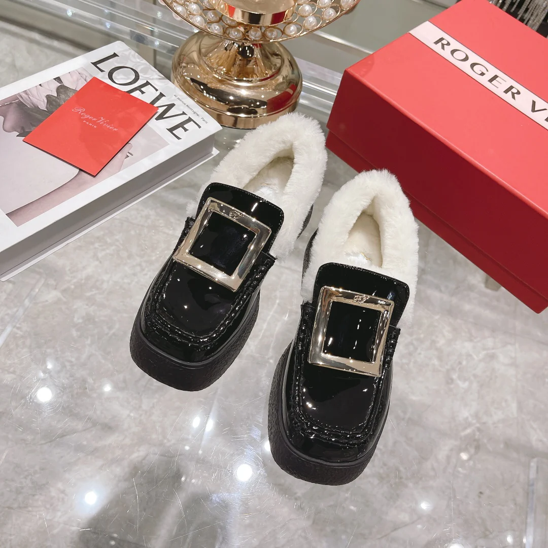 Новые флисовые лоферы на толстой подошве с квадратными пуговицами, осенне-зимняя коллекция RV.