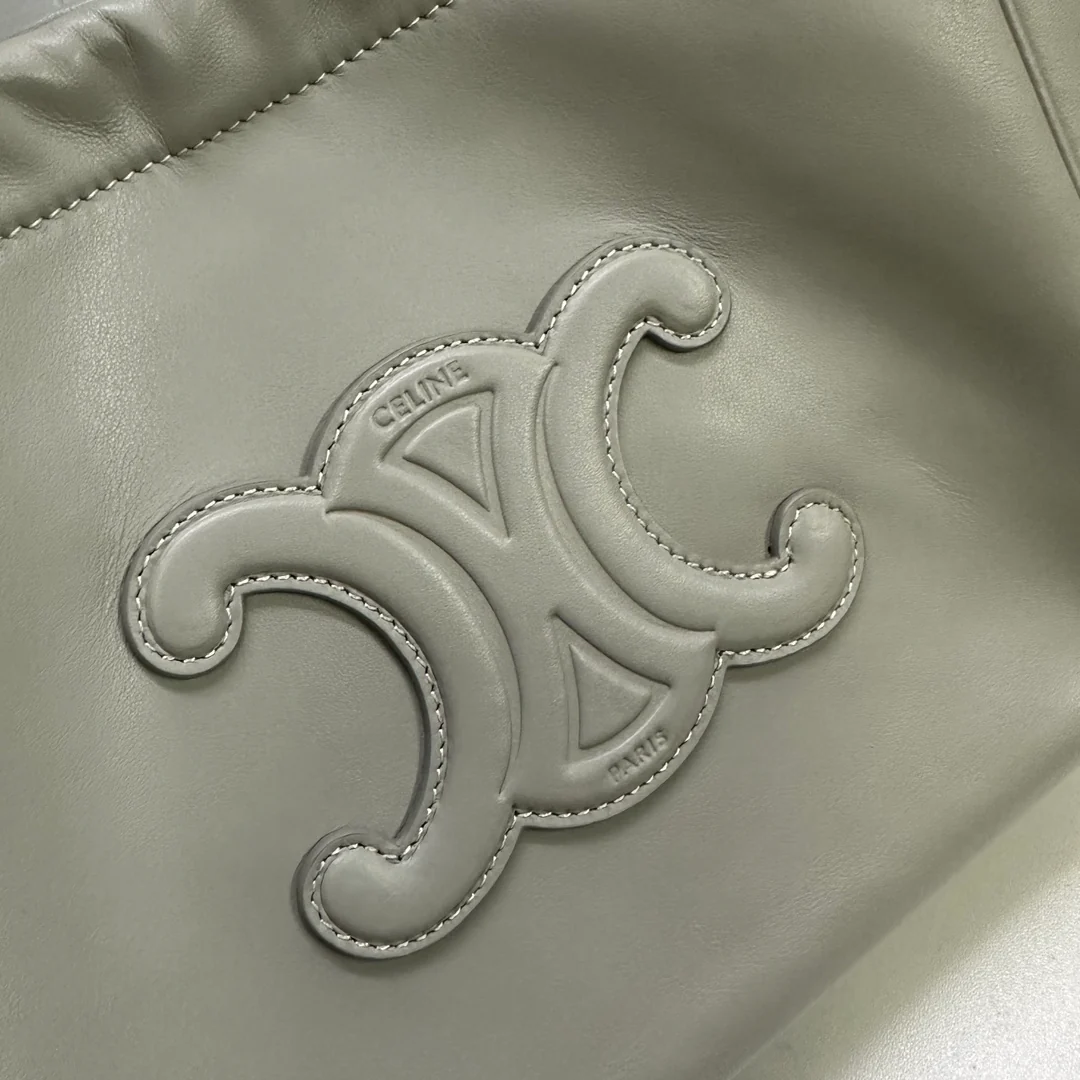 Сумка Celine Cabas Triomphe из гладкой кожи с завязками — серая — маленькая