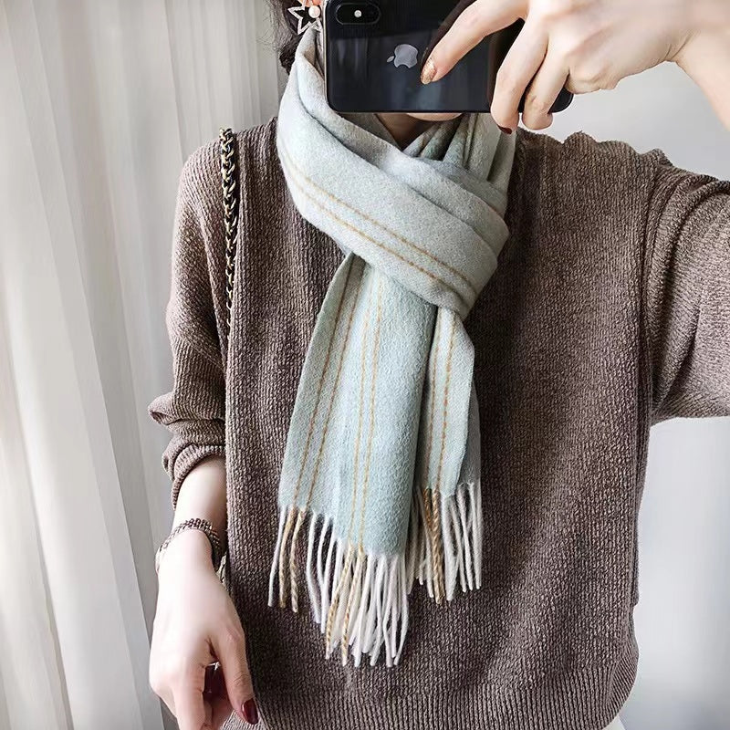 Двусторонний длинный кашемировый шарф Hermes - 30 см - 190 см - 100 см - Кашемир из высококачественной дикой козы - Серый