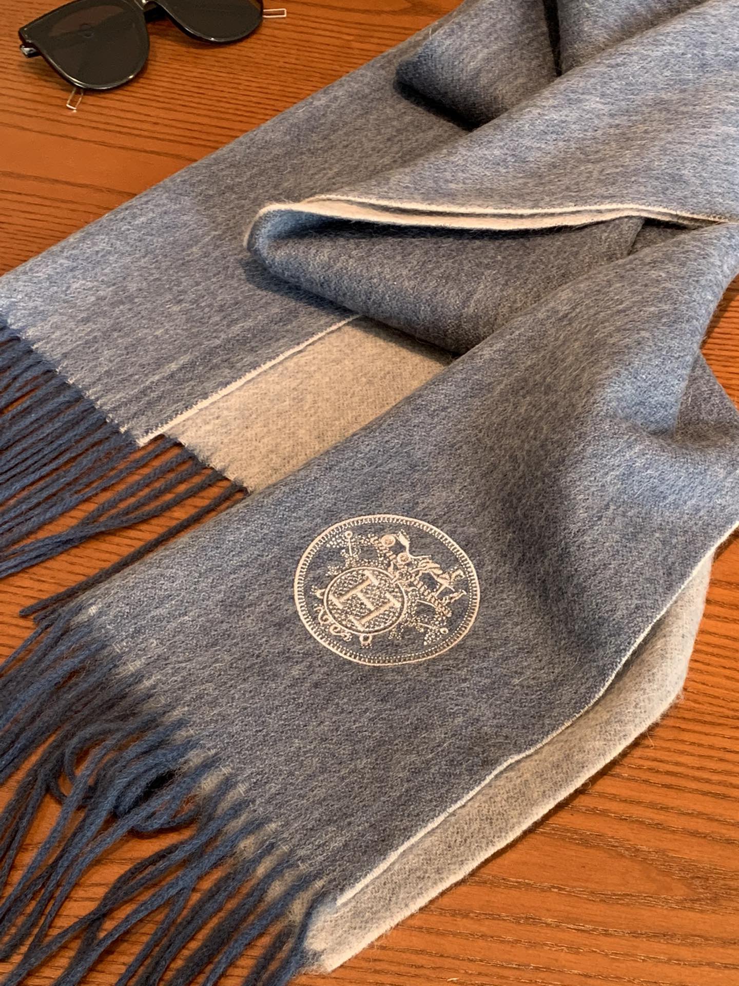 Двусторонний кашемировый шарф Hermes - 180 см - 35 см - 2