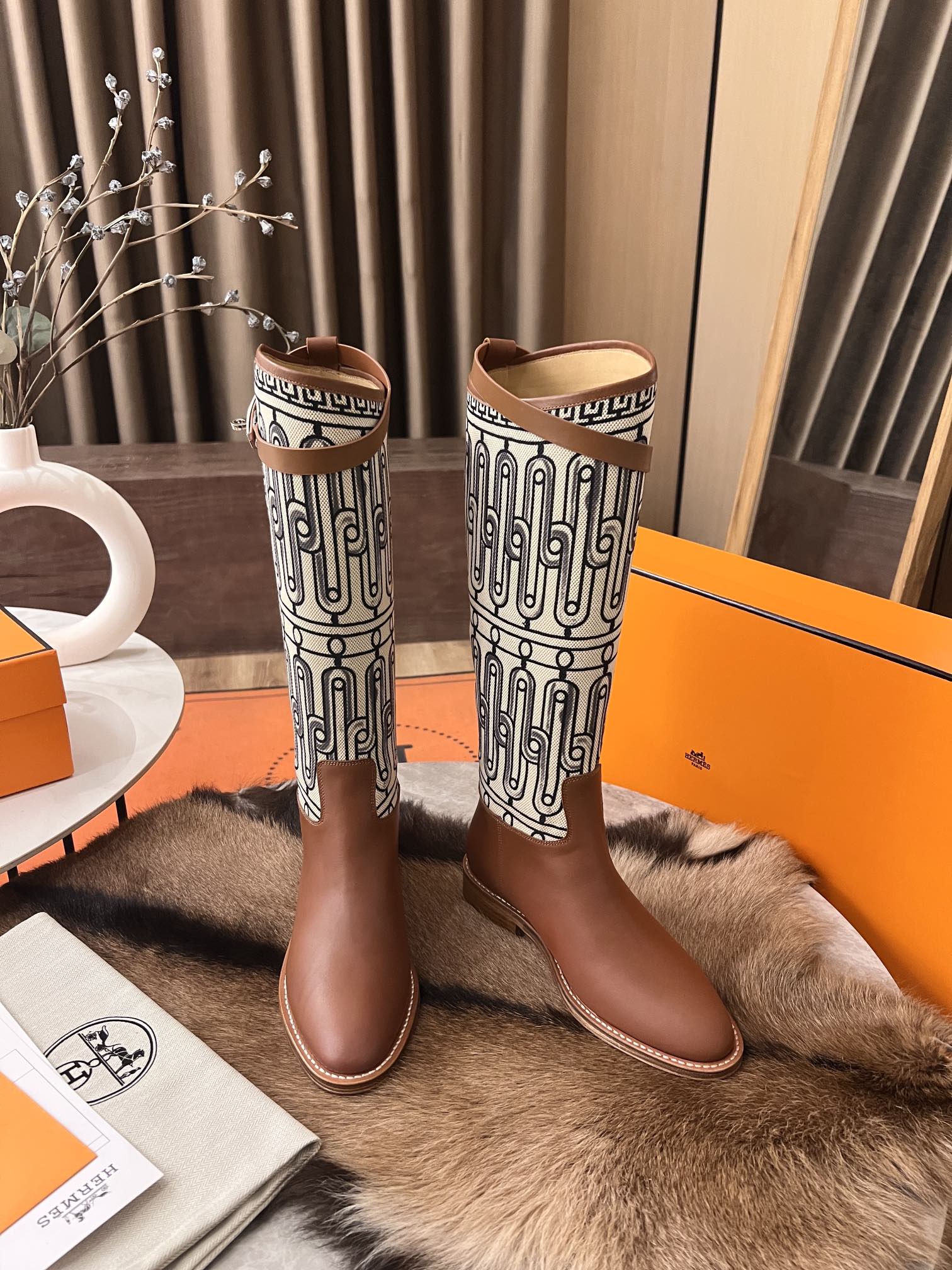 Кожаные сапоги Hermes Rider 2024 - Кофейно-коричневый