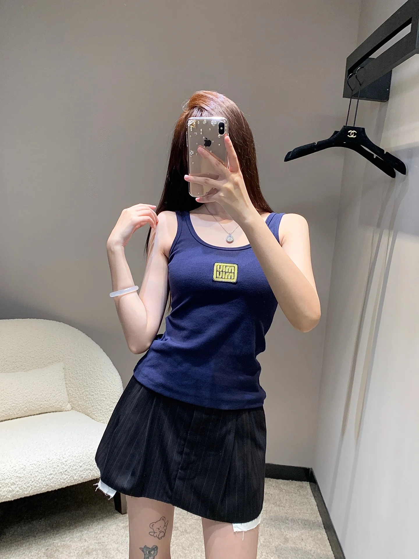 Miu Miu - Весна/Лето 2404-24ss Новый логотип, приталенный ребристый жилет - Синий