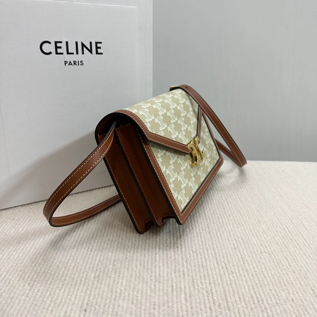 Сумка-конверт Celine WOC - полностью кожаный плечевой ремень - бежевый