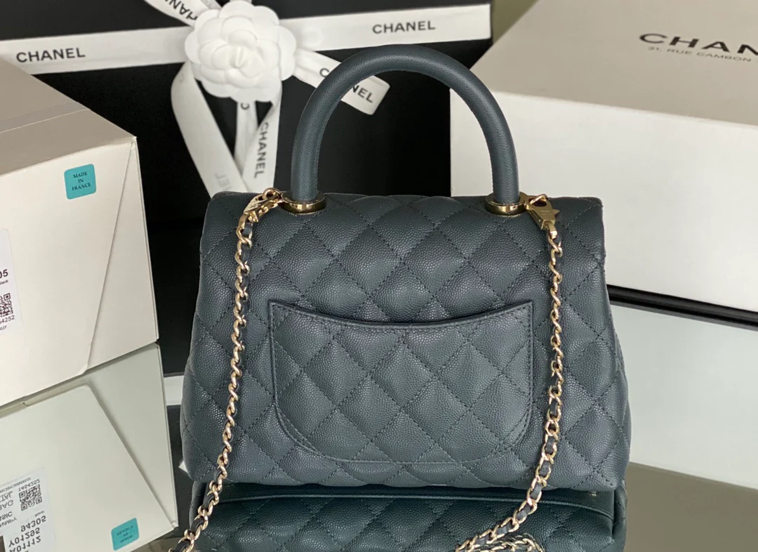 Chanel Coco Handle Small Grey Champagne with Gold Pull