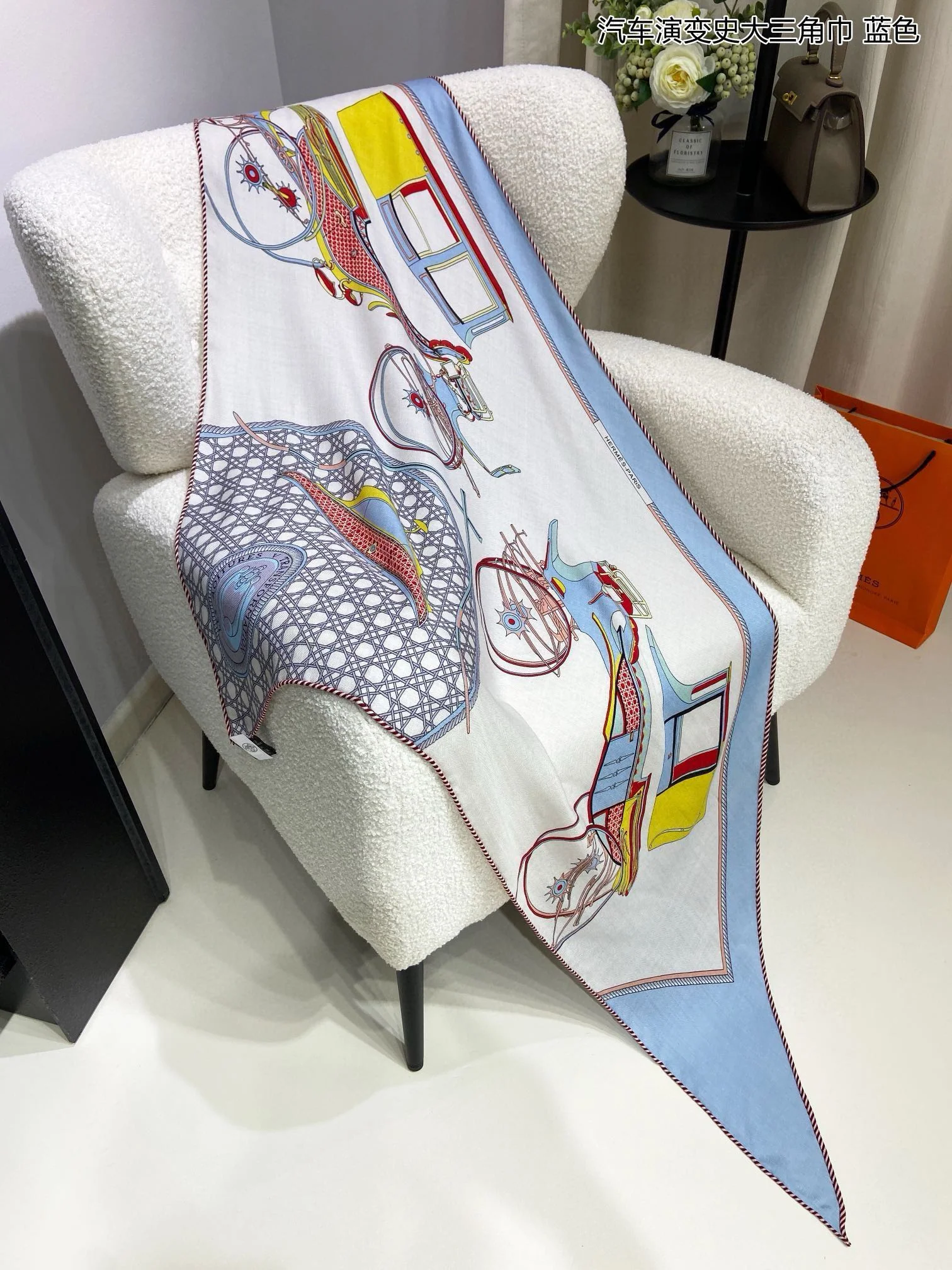 Hermes - Шарф ?Большой треугольник? с изображением истории эволюции автомобилей 2024 года - 94-188