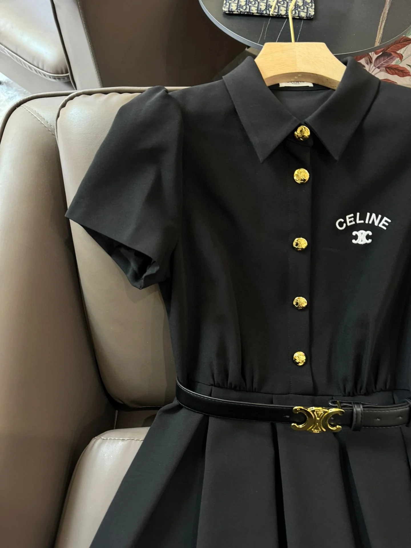 Платье Celine 2403-24ss, облегающее, с поясом, черное.